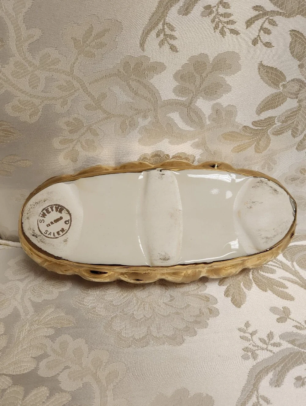 Vintage Mid Century Weeping Leaf Candy Dish & Sweyte Pottery Planter 22k Gold